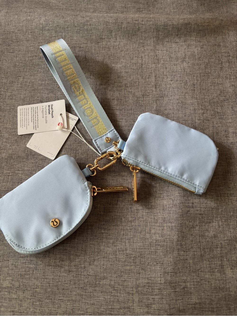 Lululemon athletica Light Blue Double Pouch Wristlet with Gold Hardware